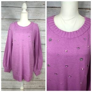 Karl Lagerfield Paris Purple Pearl & Crystal Embellished Sweater